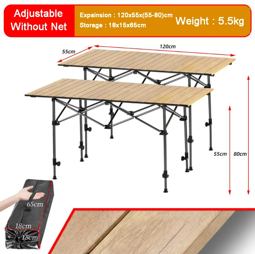 bunnings outdoor furniture Camping Folding Table BBQ Portable Adjustable Height Wooden Table Outdoor Furniture Lightweight Picnic Hiking Desk garden furniture	