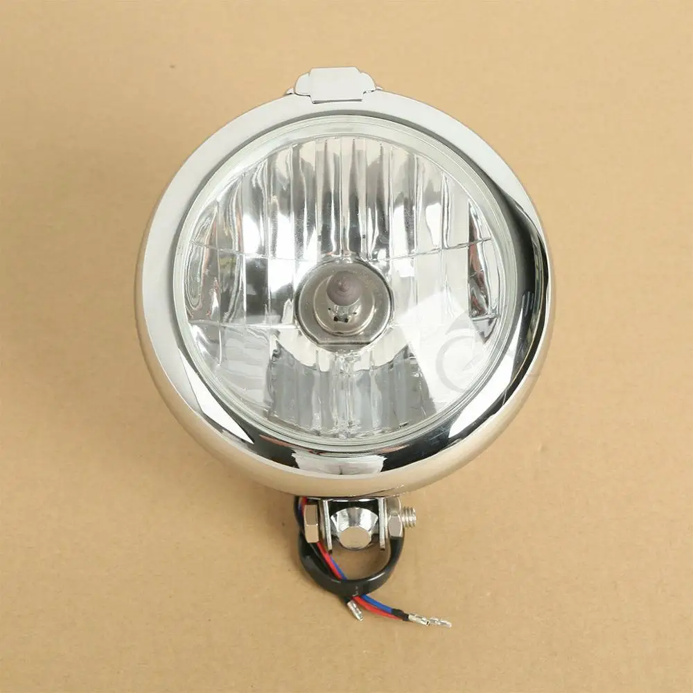 Motorcycle Black/Chrome Hi/Lo Beam Amber Headlight H4 Bulb Lamp For Harley Honda Kawasaki Suzuki Cruiser Bobber