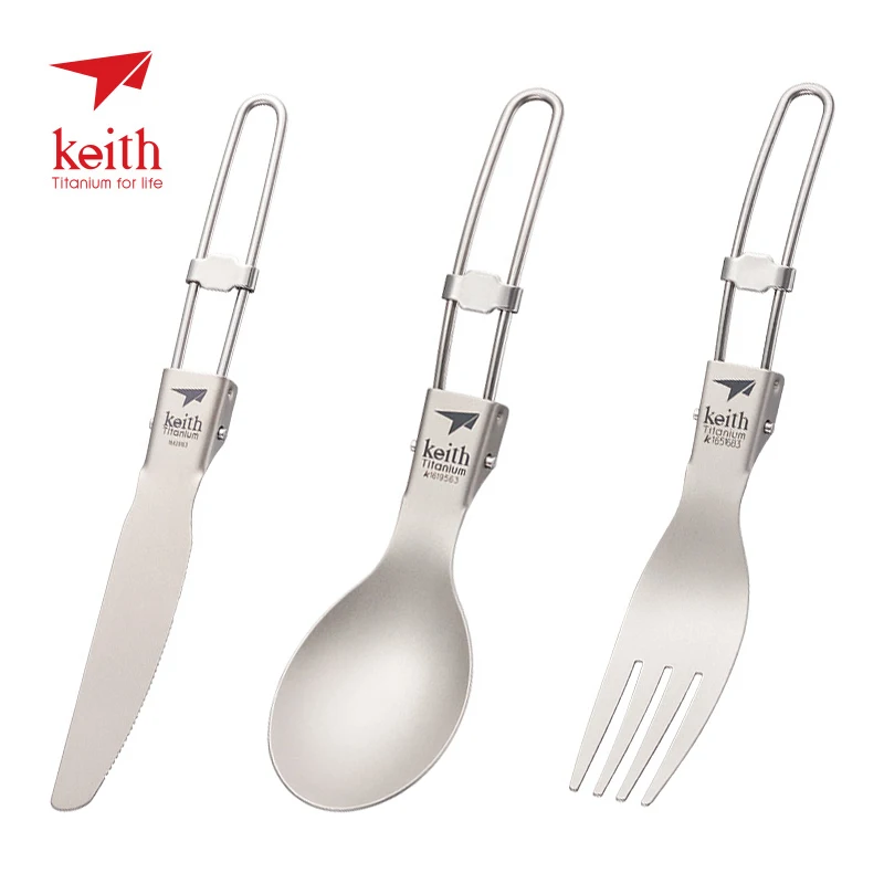 Keith открытый Титан складной ложка Spork нож кемпинг столовые приборы беспорядок Комплект Ti530234