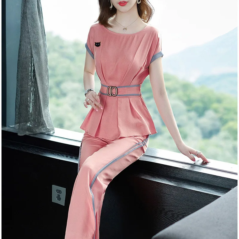 

Two-Piece Set Leisure Suit Summer Wear for Women Ozhouzhan 2019 New Style Business Goddess-Style Western Style Loose Pants Set