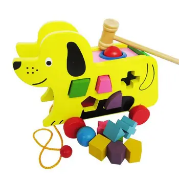 

Wooden Pull Along Dog with Shape Sorter - Wooden Pull Along Toys - Wooden Pull Along Toys for Toddlers-Educational Toys