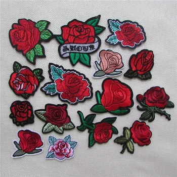 

new arrive high quality Rose Flowers Embroidered Iron on Patches for Clothing DIY Motif Stripes Clothes Stickers Custom Badges