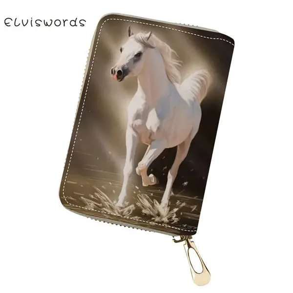 CDWX3706Z5 ELVISWORDS Милые ПУ Визитницы с рисунком лошадей для девочек, сумки-кошельки для денег Kawaii Animal Lady Mini Cluth Card кошельки - Цвет: CDWX3706Z5