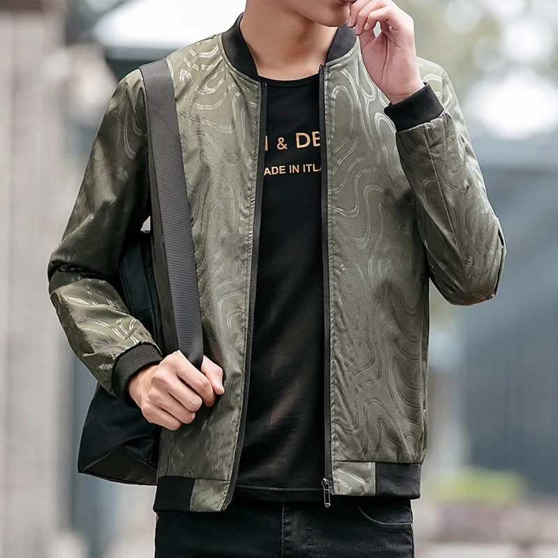 

Men Waterweed pattern Male Coats Bomber Mens Casual Windbreaker Jacket Brand Business Outwear Side Zip Pockets Jacket