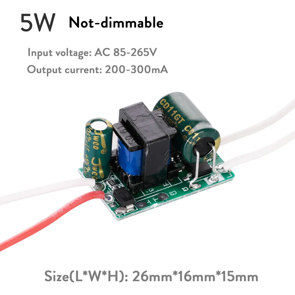 Description Picture 4 of item200mA 300mA Power LED Driver Constant Current AC 85-265V Supply for 3W 4W 5W 7W Light Lamp Bulb Transformers Output 3-12V 12-26V