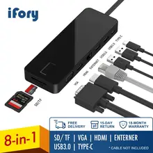 iFory Type C Hub,USB C Adapter with HDMI, Ethernet, 2 USB 3.0, SD/TF Card Reader, 100W Pd Charging,Type C Ports for MacBook Pro