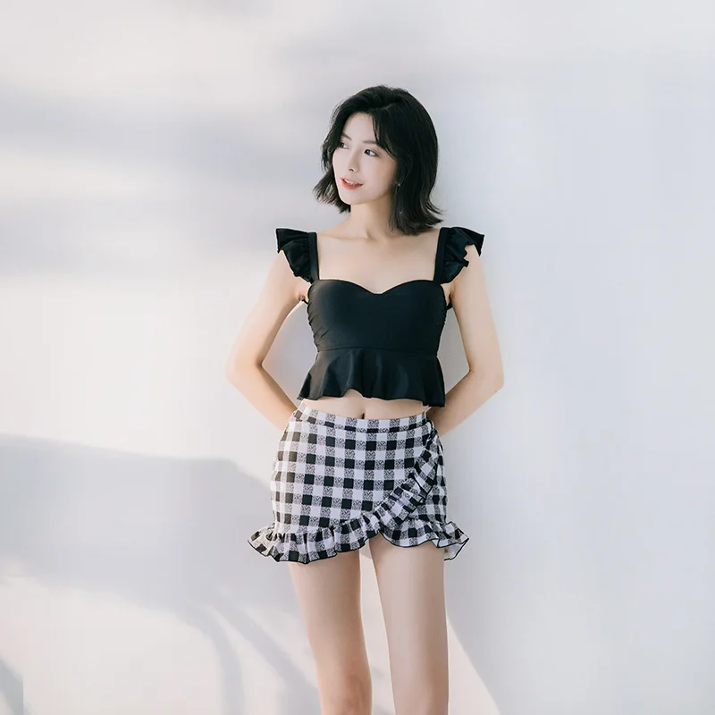 

Small Bust Gathering Hot Springs Bathing Suit Skirt-High-waisted Slimming Belly Covering Conservative GIRL'S Students Hipster Bu