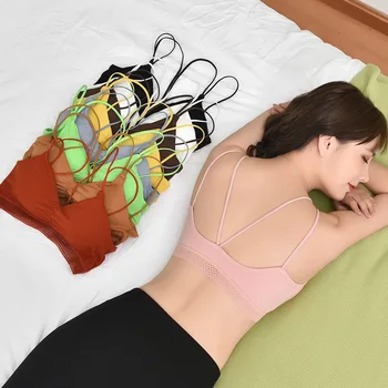 

GUMPRUN Thin Strap Bralette Seamless Hollow Out Soft Bras For Women Wireless Push Up Bra Comfortable Underwear Sexy Lingerie