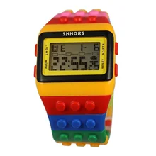 Красочные строительные блоки цифровые наручные часы с светодиодный светильник Секундомер Будильник функция для детей подарки электронные спортивные часы