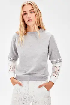 

Trendyol Gray Sleeves Ruched Knitted Sweatshirt TWOAW20SW0084