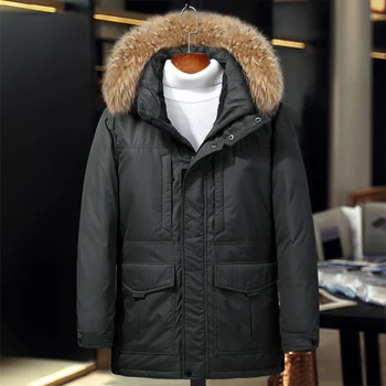 

QUANBO 2019 New High Quality Down Jacket Winter Thick Warm 70% White Duck Down Hooded Man Coat Brand Men's Clothing ArmyGreen
