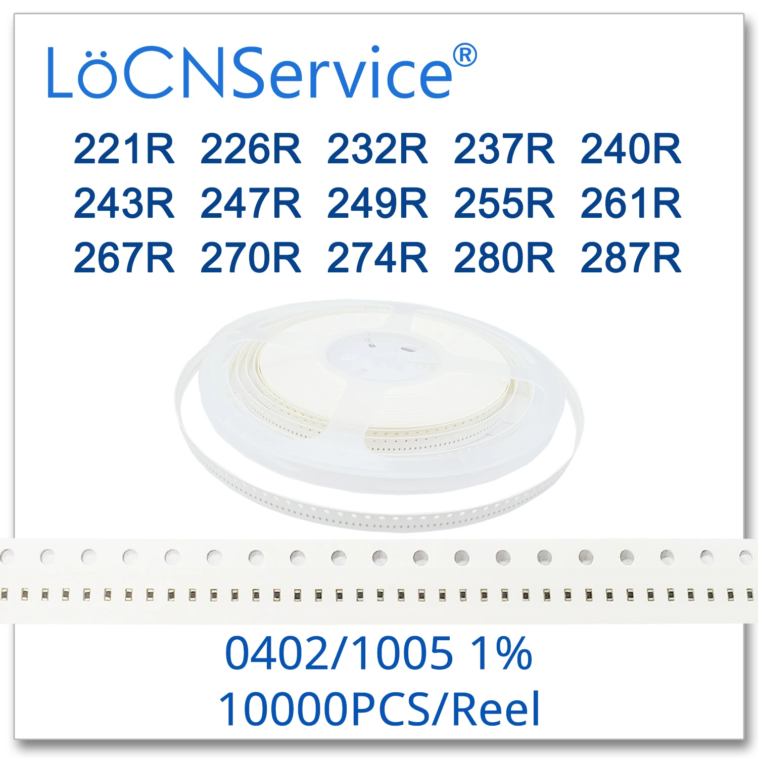 LoCNService 0402 1% 10000 шт. 221R 226R 232R 237R 240R 243R 247R 249R 255R 261R 267R 270R 274R 280R 287R 1005 резистор Ом |
