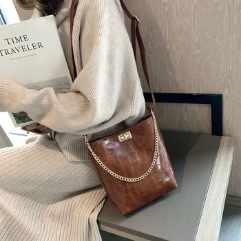 

Small Bag Women's 2020 New Style Fashion Stone Pattern Hand Shoulder Bucket Bag Versatile Shoulder Bag