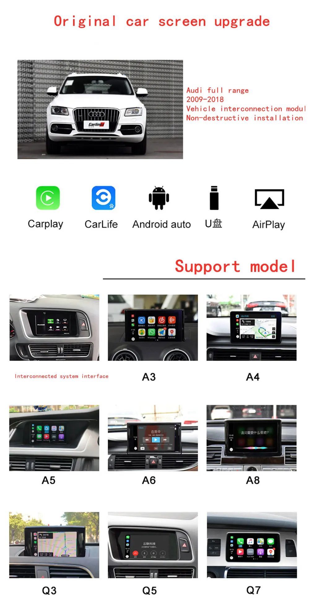 QMCAR Беспроводной Apple CarPlay для 2010- Audi A3 с 3g+ MMI Android Авто/Carplay Поддержка Mirrorlink ios 13