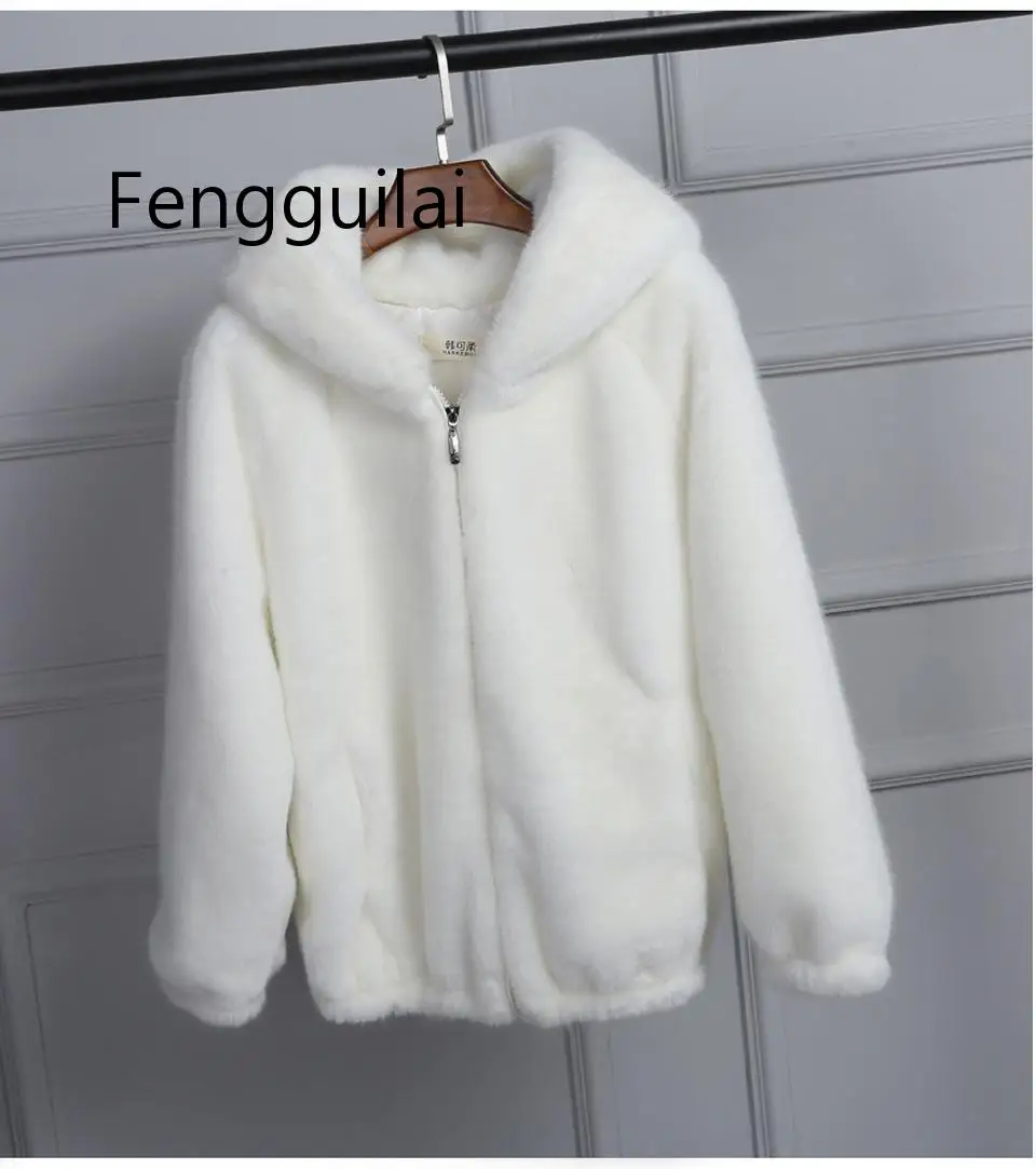 FENGGUILAI 2019 новое пальто из искусственного меха с капюшоном высокой талией Модная