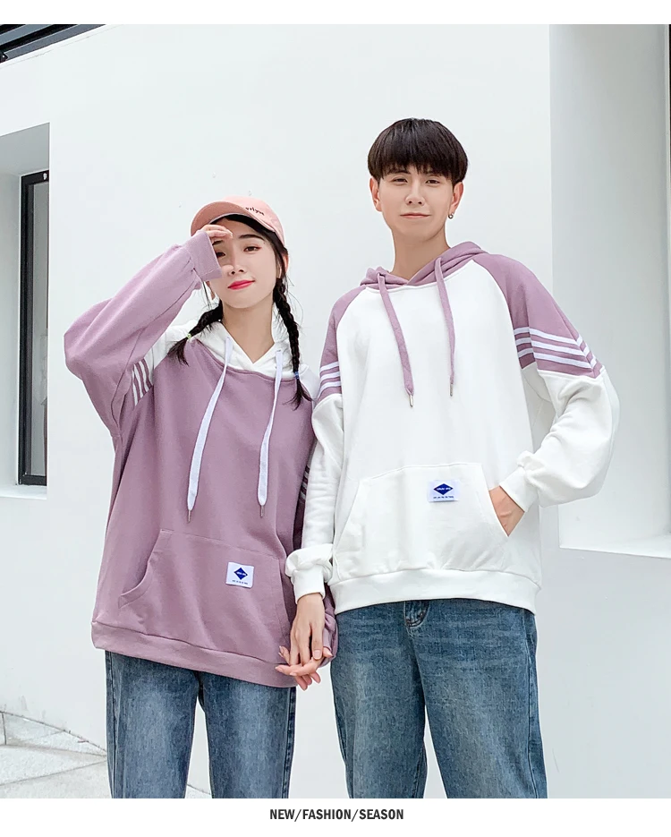 Winter Hoodies Sweatshirts Matching Couple Clothes Lovers Valentine's Day Striped Cute Purple Long Sleeve Hooded Hoodies 1910