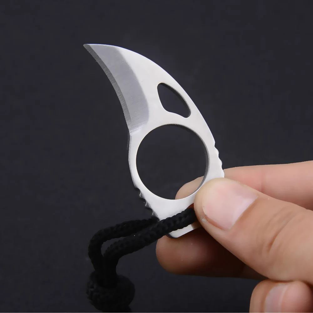 Портативный Открытый нож-карабин выживания коготь на палец нож-крюк фиксированное кольцо карты EDC инструмент мини карманный нож с кожаной оболочкой