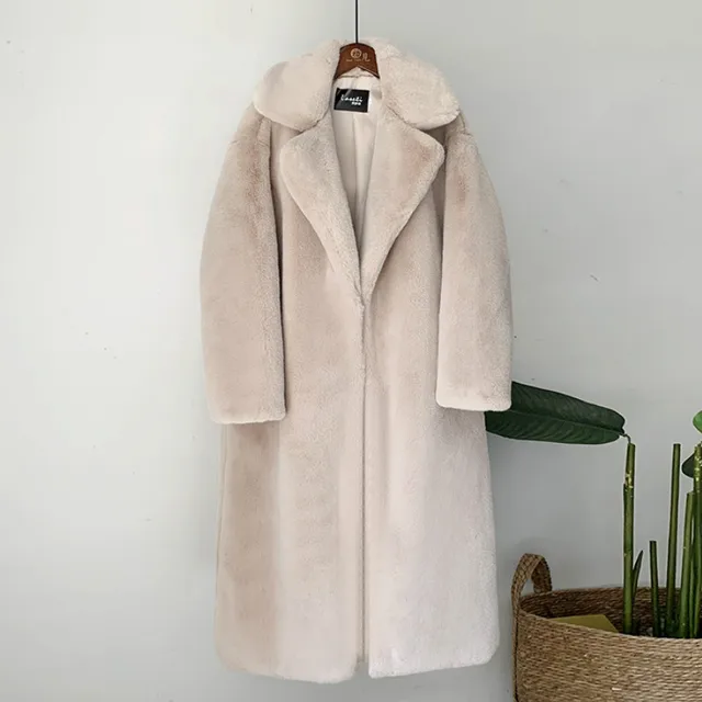 2021 New Women Winter Warm Faux Fur Coat Thick Women Long Coat Turn Down Collar Women Warm Coat Casaco Feminino 4