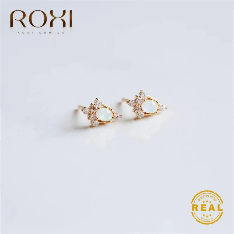 ROXI минималистичные серьги-гвоздики с белым огненным опалом для женщин, серьги с цирконием, свадебные украшения, рождественский подарок, модные ювелирные изделия OL