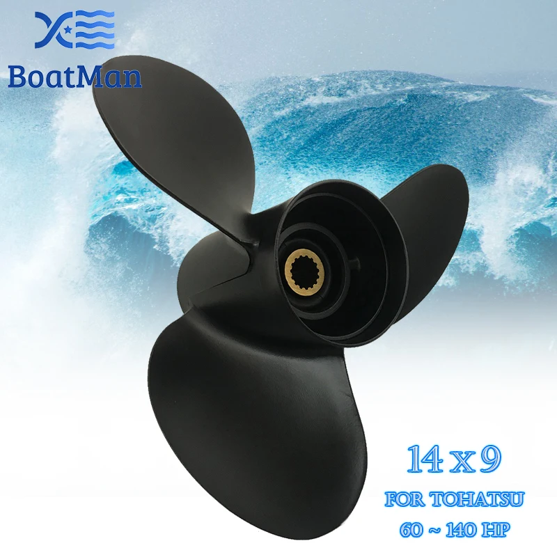 BoatMan® Propeller 14x9 For Tohatsu Outboard Motor 60HP 70HP 90HP 115HP Aluminum 15 Tooth Spline 3HKB64518-0 Boat Accessories 3f3 87121 power head gasket kit for tohatsu outboard motor 2t 60hp 70hp m60c m70c 3f3 87121 1 3f3 87121 0