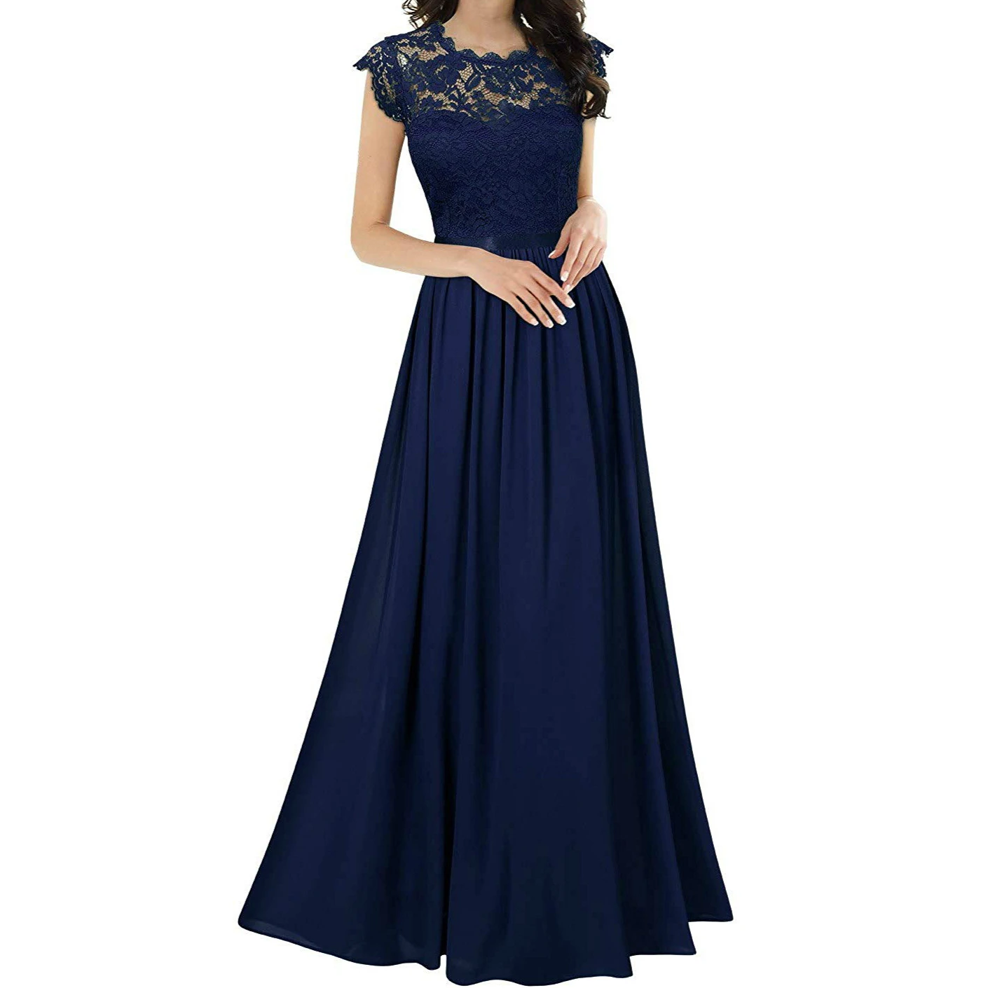 Women's Elegant Vintage Floral Lace Hollow out Chiffon Long Evening Party Dress Formal Maxi Dresses shirt dress