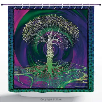 

Multicolor Shower Curtain/Nature, Digital Psychedelic Tree of Life with Turning Gothic Background Mystery Display, Fuchsia