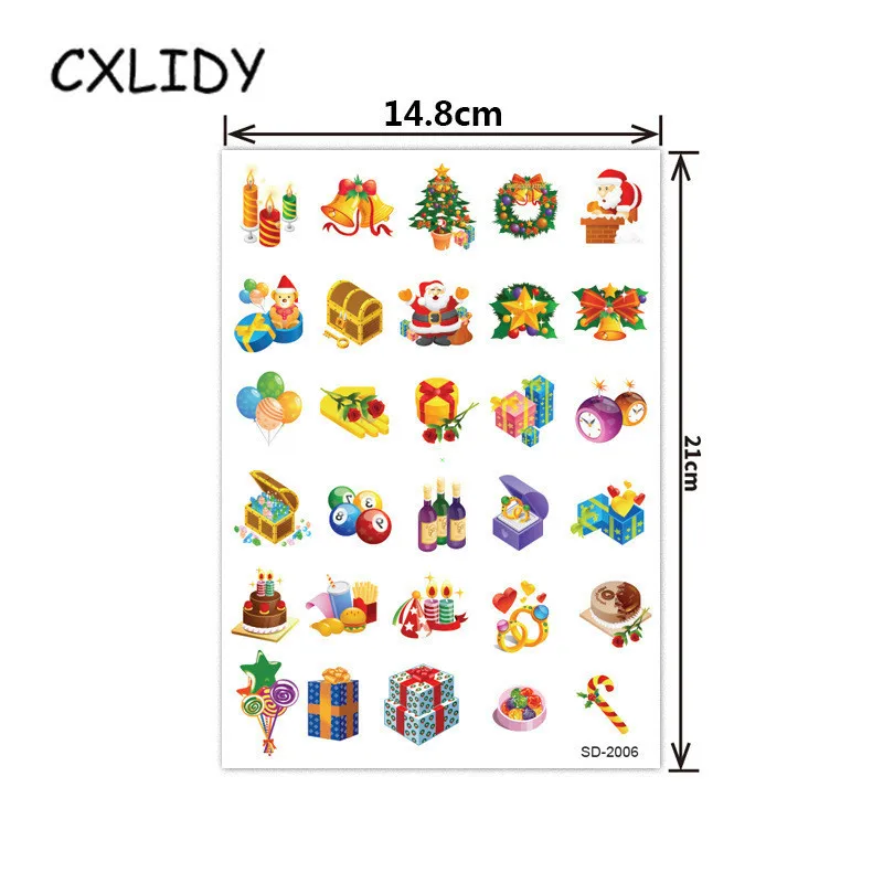 Christmas Tattoo Sticker Green Waterproof Child Sticker Set Santa Claus Snowflake Cartoon Sticker aa069 (10)