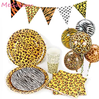 

Jungle Animal Birthday Party Leopard Balloon Plates Napkins Cups Tableware Paper Banner Kids Birthday Decorations Party Supplies