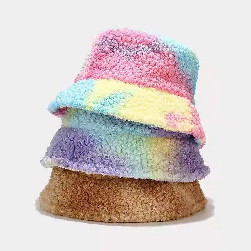 New Autumn and Winter Caps add thick lamb hair Tie-Dye Fisherman Hat for Women street personality Bucket Hats fisherman hat