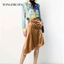 Летняя качественная женская юбка с разрезом и высокой талией сексуальная A-образная Повседневная Однотонная юбка средней длины