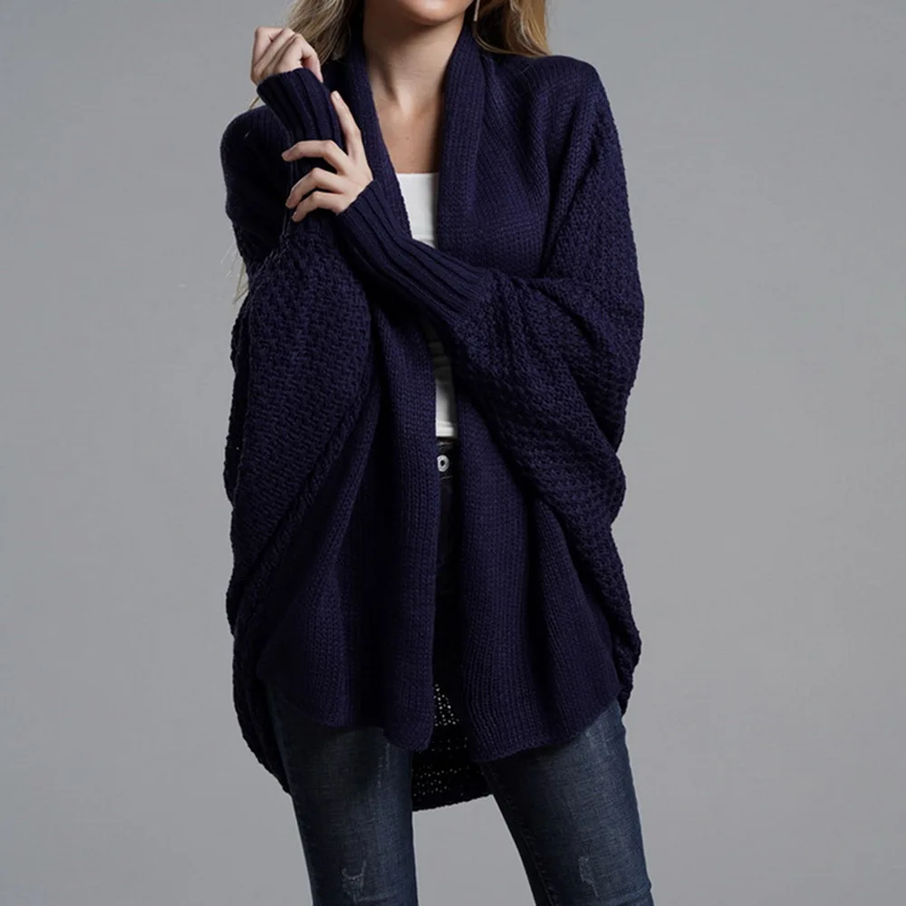 Women Autumn Cardigan Sweater Batwing Sleeve Knitwear Jacket Solid Color Plus Size Cardigan Female Femme Jumper Coat New