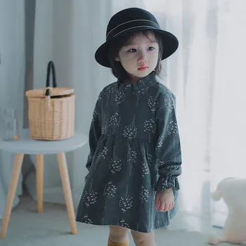 

New Spring Casual Baby Girls Dress 1-7T Floral Print Long Sleeve Dress Cute Kids Toddler Clothes Pageant Sundress