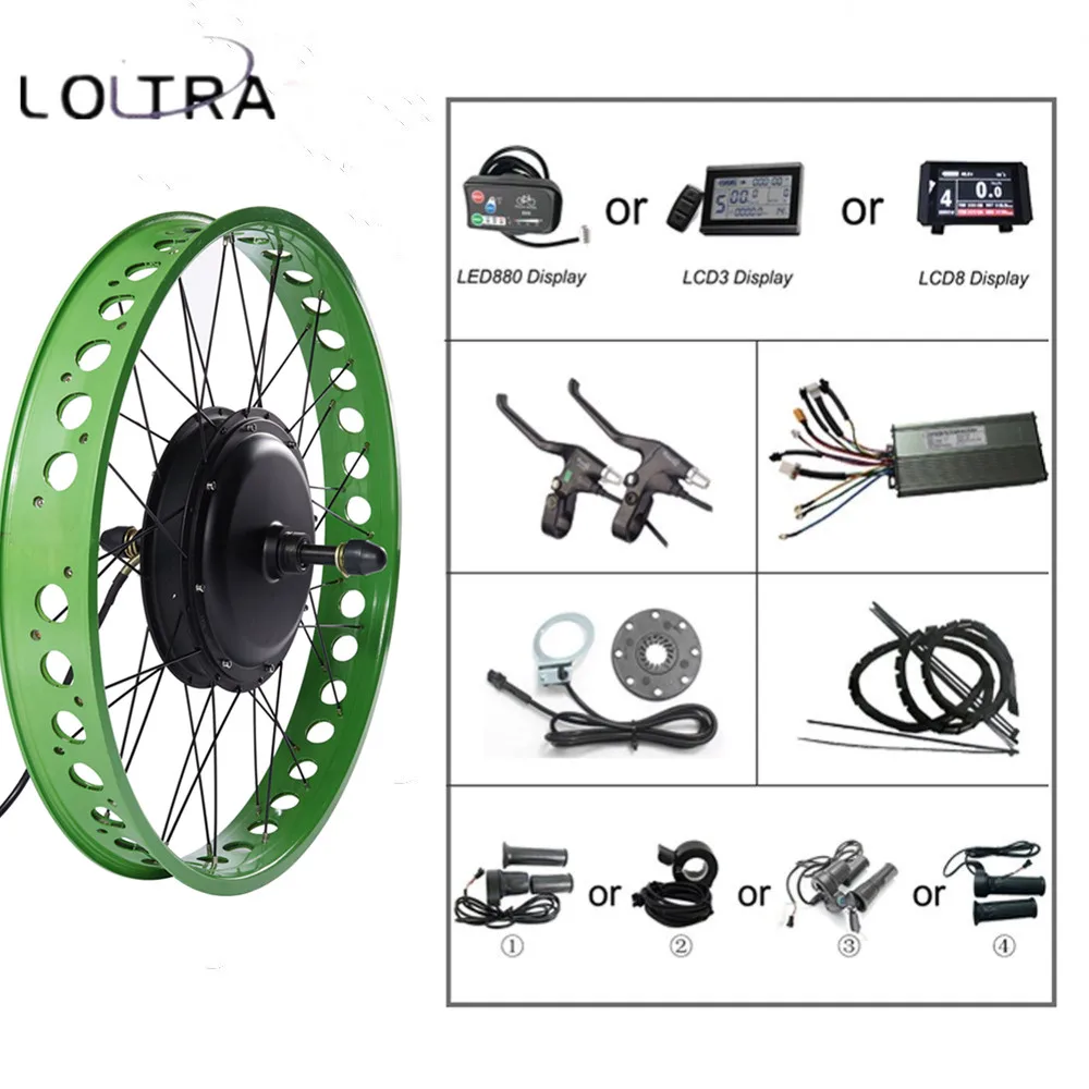 26 дюймов зеленый жир Электрический велосипед заднее колесо, конверсионный набор для 4,0 шин 36/48V 250/350/500/1000/1500W DC безщеточный мотор для центрального движения