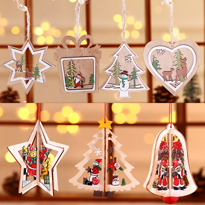 1 шт. Рождество деревянные подвески Xmas Tree Висячие украшения DIY Изделия из дерева