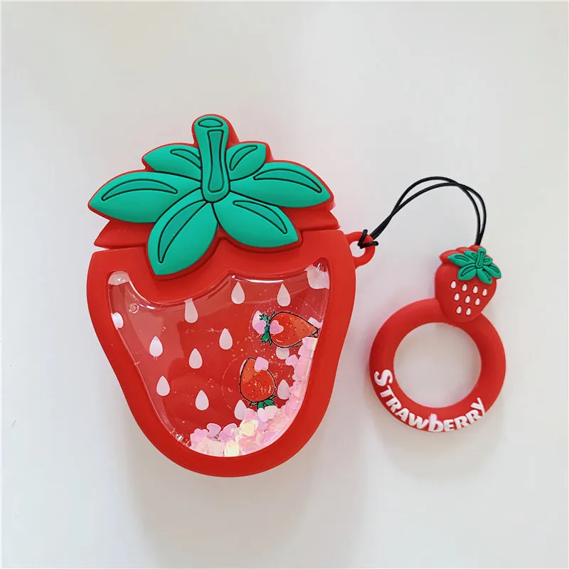 Сыпучий песок с блестками милые фрукты, авокадо клубника, ананас гарнитура Чехлы для apple Airpods 1/2 силиконовый защитный чехол для наушников - Цвет: Strawberry