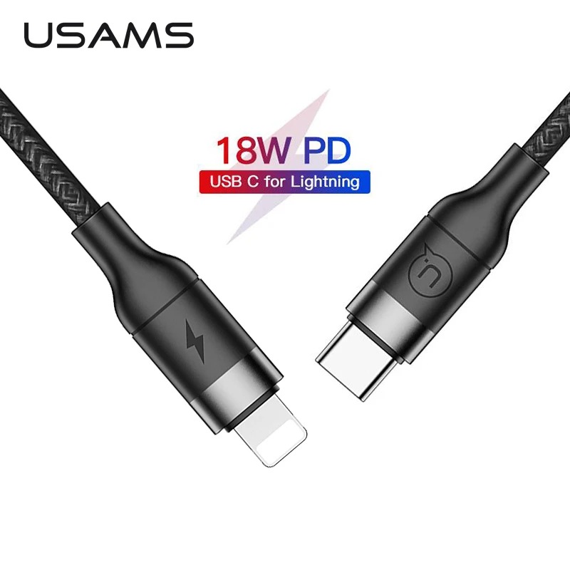 USAMS 2 шт. 18 Вт Кабель для быстрой зарядки PD iPhone usb type C освещения Apple зарядный кабель L