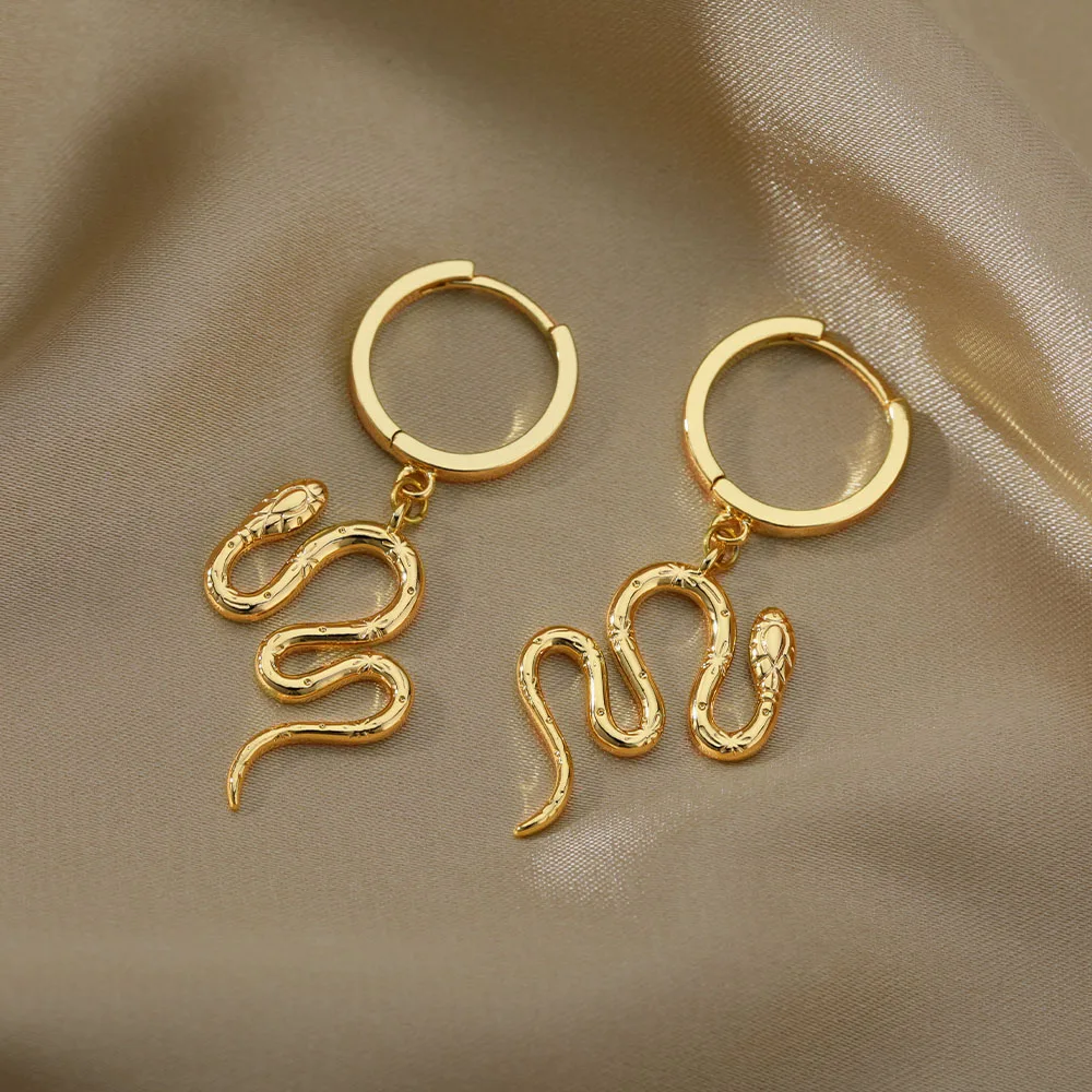 Snake Earrings Stainless Steel Drop Gold