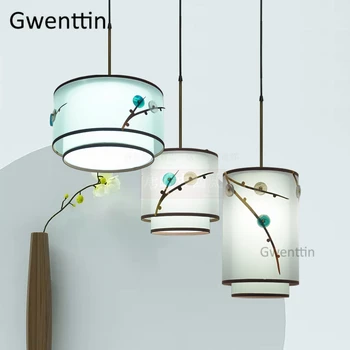 

Chinese Style Fabric Pendant Light Fixtures Vintage Led Hanging Lamp Retro Hanglamp Living Room Home Decor Suspension Luminaire