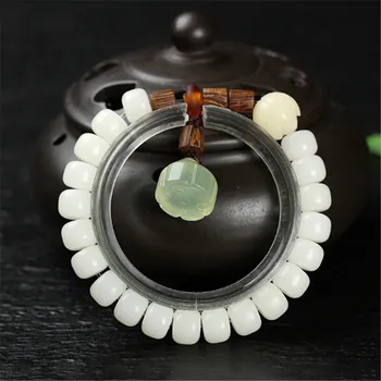 

Authentic Hainan 7*9mm Natural White Bodhi Root One Circle Beads Bracelet Xiuyu Lotus Charm Fashion Women Summer Mala Jewelry