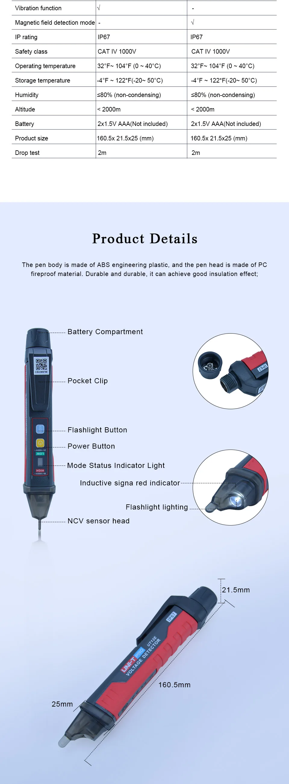 anemometer sensor UNI-T Non-contact AC Voltage Detector Volt Pen IP67 Indicator LED Flashlight Socket Wall Volt Test Pencil 24V-1000V UT12E UT12M force gauge