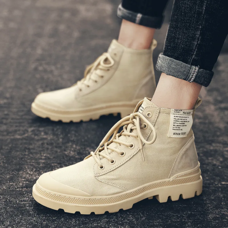 

2019 Autumn And Winter New Style Men Martin Boots Canvas Casual Hight-top Single Boots Workwear Trend MEN'S SHOES