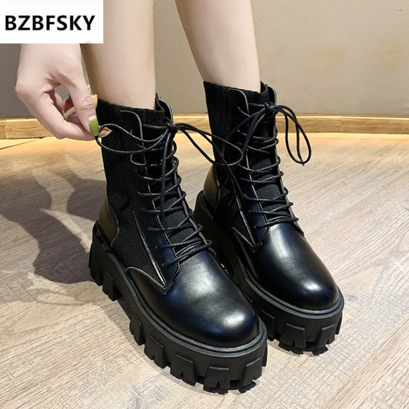 Botas bonitas de charol para mujer, botines cortos antideslizantes con  plataforma y cordones, mantiene el calor, color negro, invierno, 2021|Botas  hasta el tobillo| - AliExpress