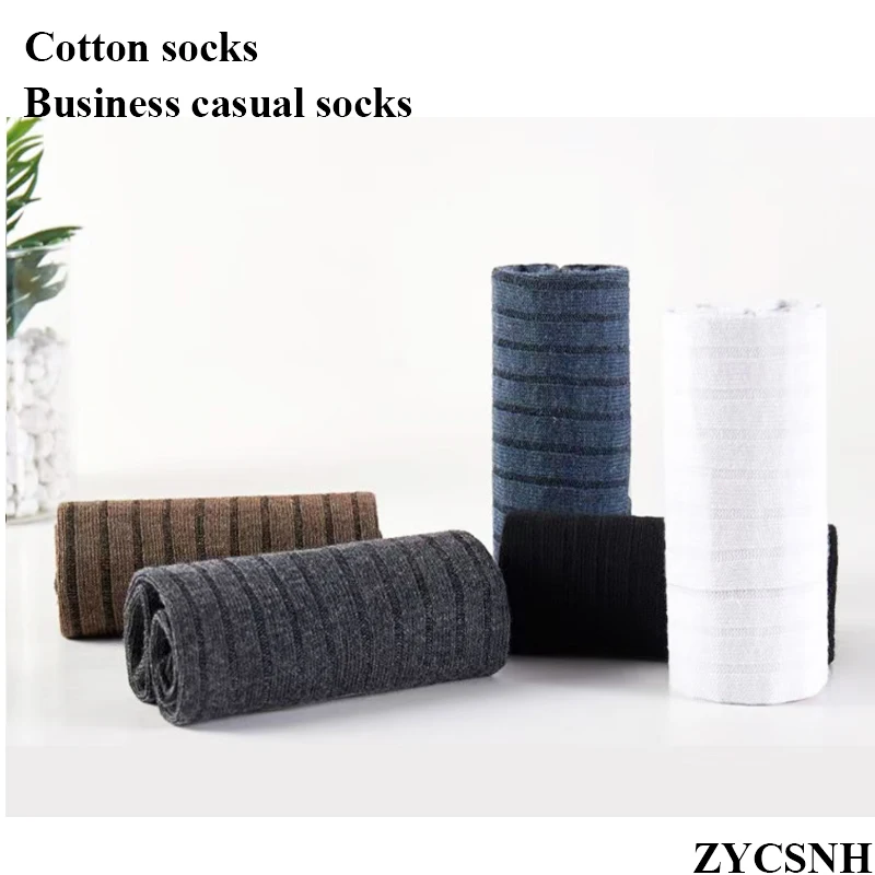 Autumn Winter Men's Business Casual Socks 2021 New Striped Cotton Men Crew Socks Black White  Brown High Quality EUR Size38-44