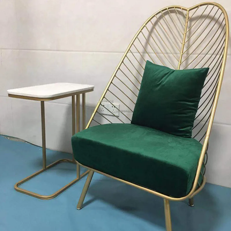 NEW Nordic Style Gold Metal Iron Wire Chair Leisure Lazy Living Room Sofa Chair Pink Coffee Modern Decor Furniture