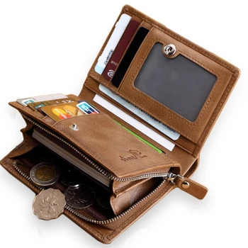 

NEW Genuine Cowhide Leather Men Wallet Short Zipper Coin Purse Small Vintage Wallets Brand High Quality Designer Cow Leather