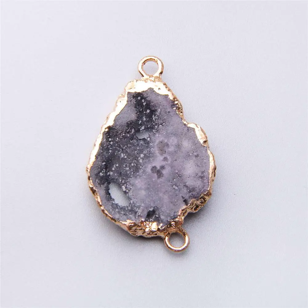13. About 24x38mm Натуральный кристалльная Жеода Разъем Подвеска кулон agates Druzy Подвески из натурального камня коннектор драгоценных камней подвески, ожерелья ювелирных изделий - Окраска металла: 13. About 24x38mm