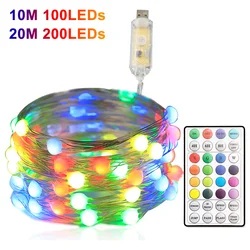 USB Remote 16 Colors Garland Led Twinkly Fairy String Lights Outdoor Festoon for Home Garden New Year Christmas Tree Decoration