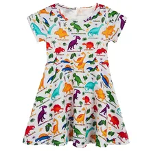 Europe And America Girls Dress Children Dinosaur Printed Clothes Little Girl Qmilch Short-sleeve Dress 3909