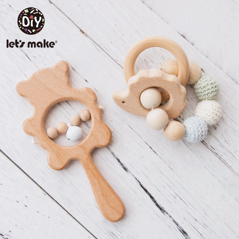 Let'S Make/2 шт., игрушки для новорожденных, деревянная погремушка, погремушка для младенцев, детская погремушка, персонализированная соска, цепь, погремушки для детей 0-12 месяцев