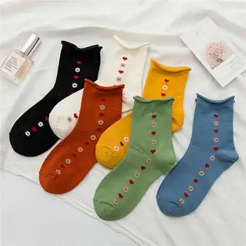 

Sweet Woman Sock Heart Flowers Socks for Women Colorful Style Ladies Long Standard Sox Female Cotton Trendy Spring Summer Sokken